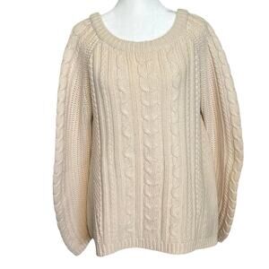 Brochu Walker Size M Cable Knit Fisherman Sweater Wool Cashmere Boatneck